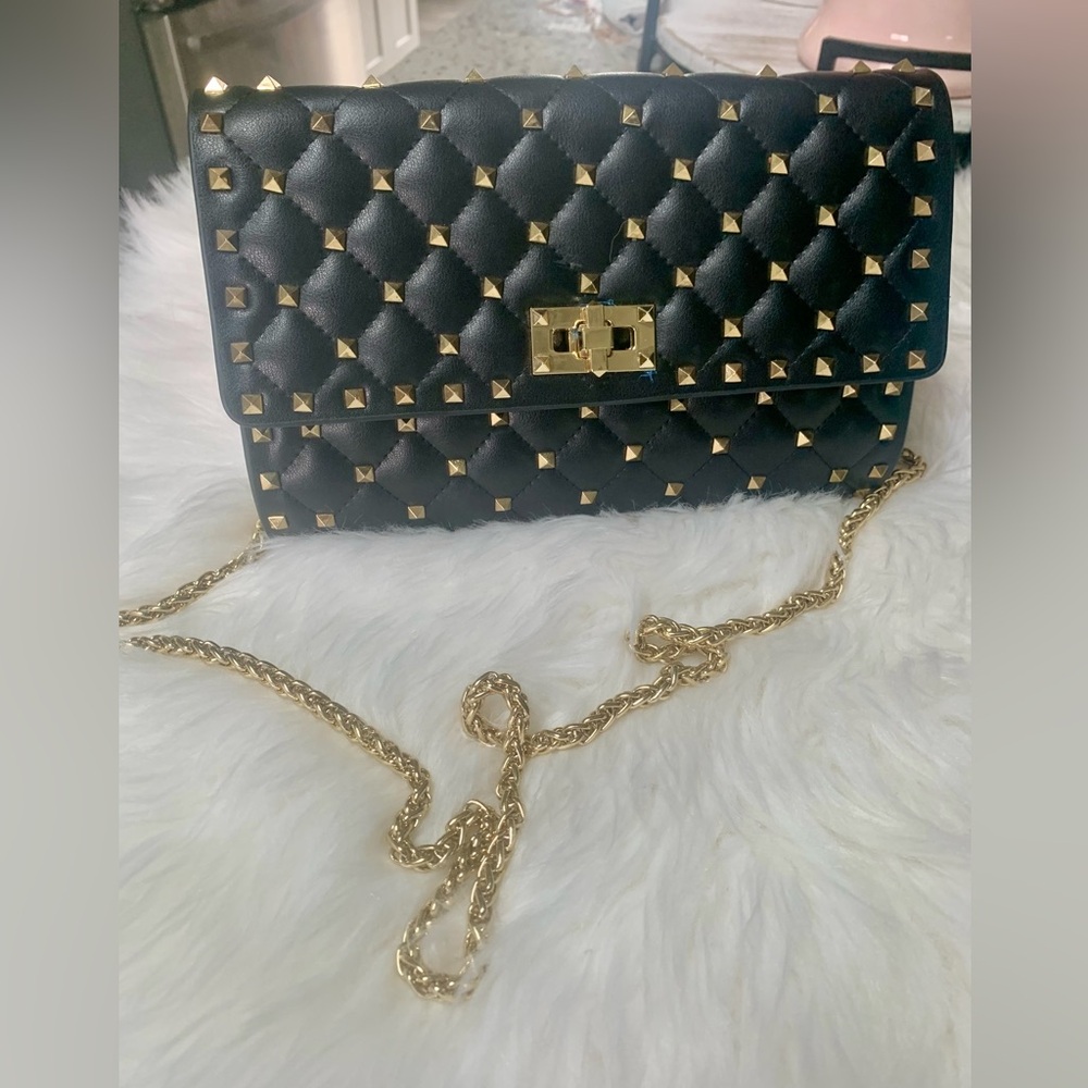 Luxury Fashion Inspired Black Gold Studded Crossbody Bag